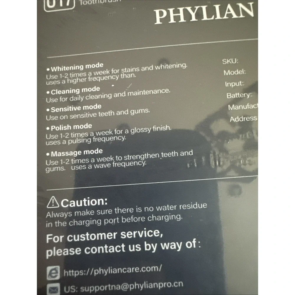 Phylian Pro U17 series Sonic Electric Toothbrush Rechargeable 5 brushing modes.